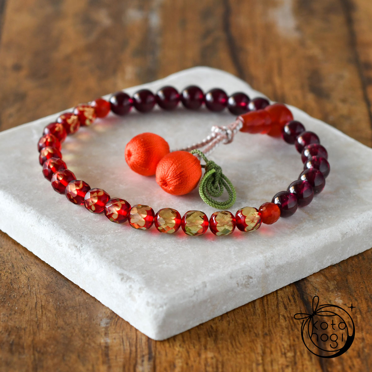 お守り数珠「ひとえ」 天然石 アンバー ロードライトガーネット 赤瑪瑙 略式数珠 一連【健康・女性の健康・女性の循環】