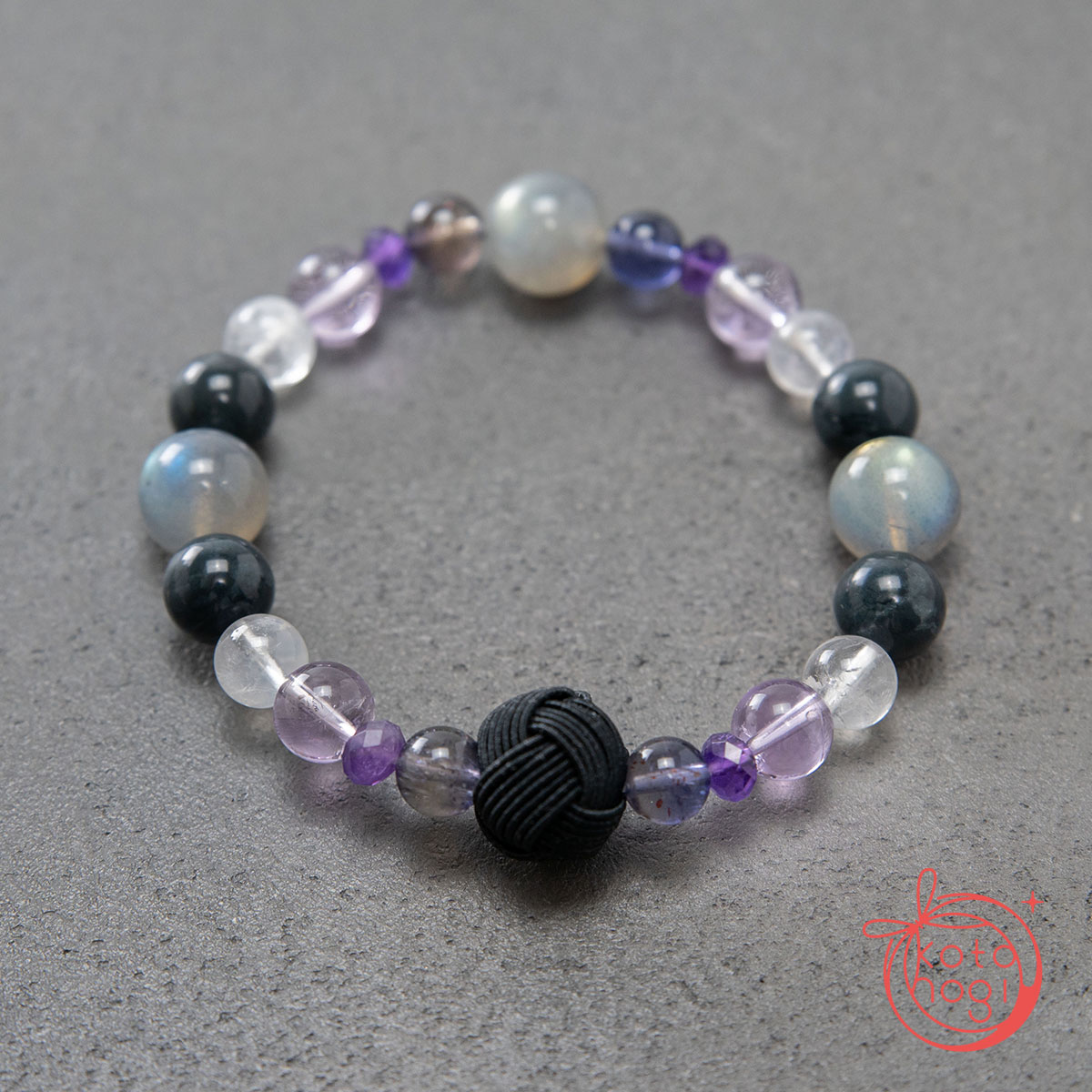 アイオライトサンストーン×ラブラドライト×ライトアメジスト_お守りブレスレット