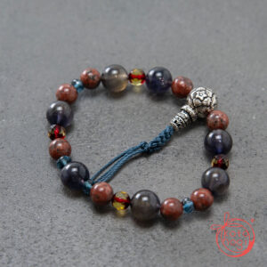 切子アンバー×ブラッドショットアイオライト×ヒマラヤンビジョナイト_お守りブレスレット