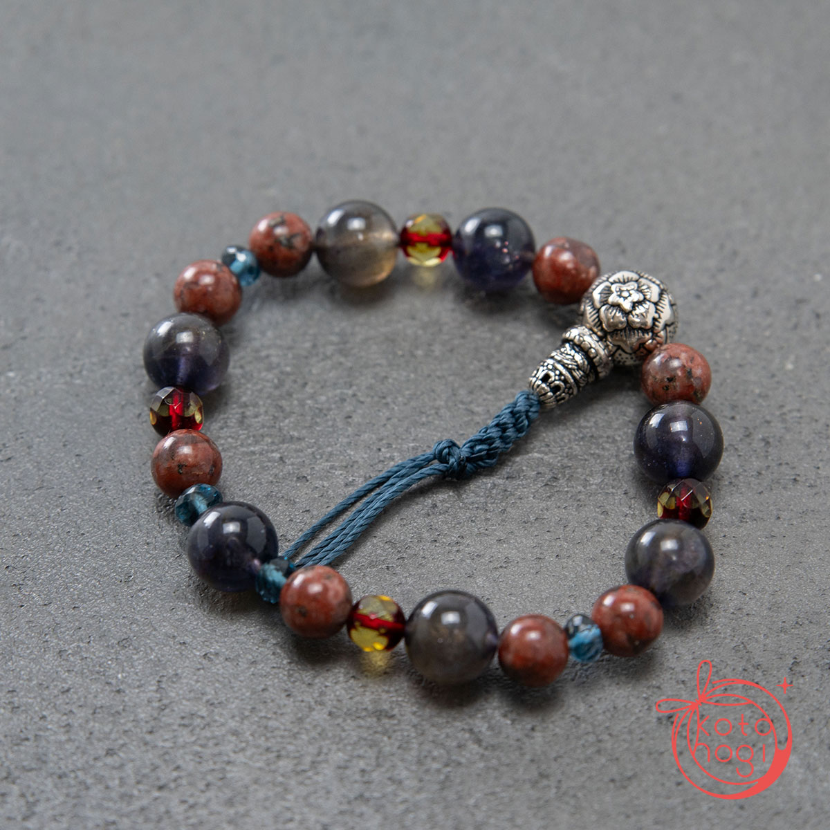 切子アンバー×ブラッドショットアイオライト×ヒマラヤンビジョナイト_お守りブレスレット