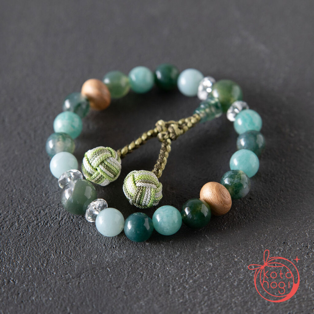アマゾナイト_モスアゲート_桐_お守りブレスレット「若草」