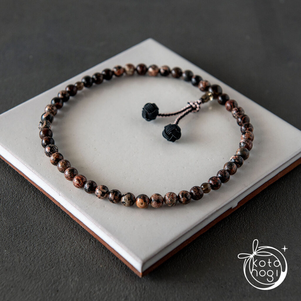 フラワーオブシディアン×スモーキークォーツ_お守り数珠